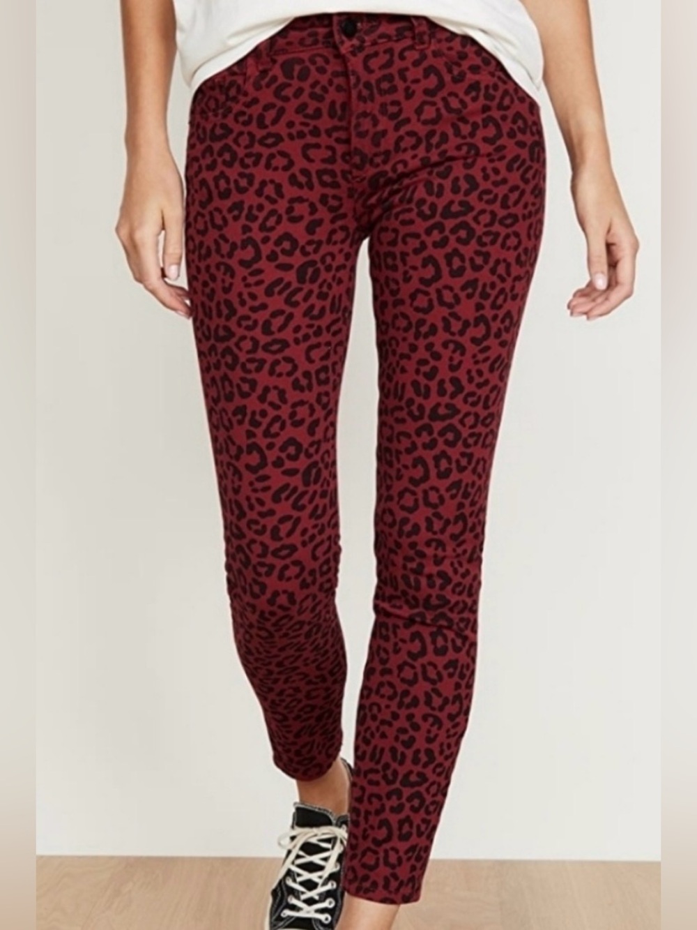 DL1961 Florence Ankle Burgundy Leopard Print Skinny Jeans